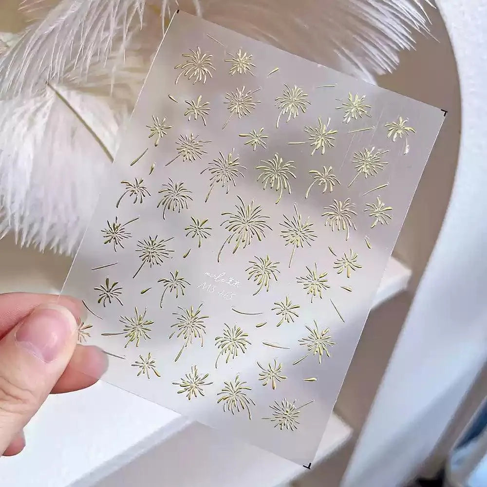 Firework Nail Art Stickers Adhesive Happy New Year Fireworks Embossed Sticker Decals MS465 Gold