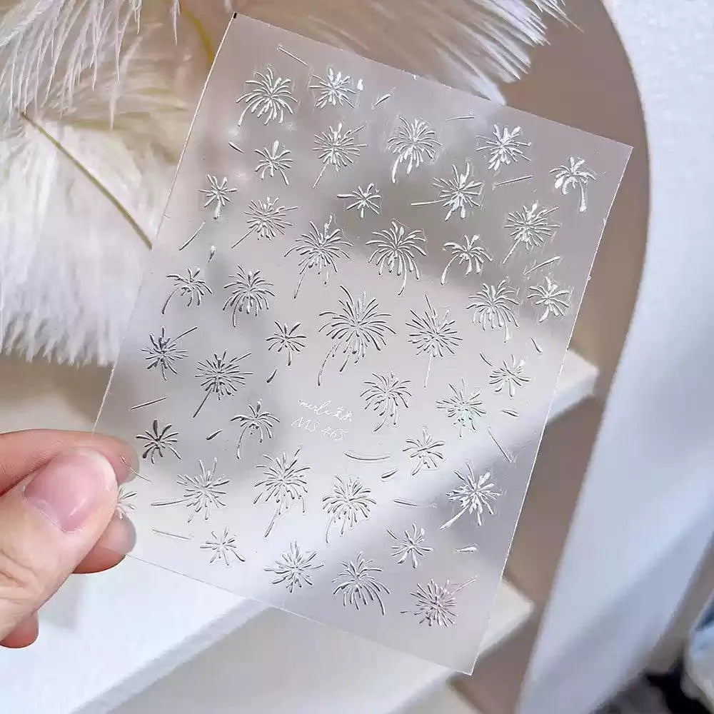 Firework Nail Art Stickers Adhesive Happy New Year Fireworks Embossed Sticker Decals MS465 Silver