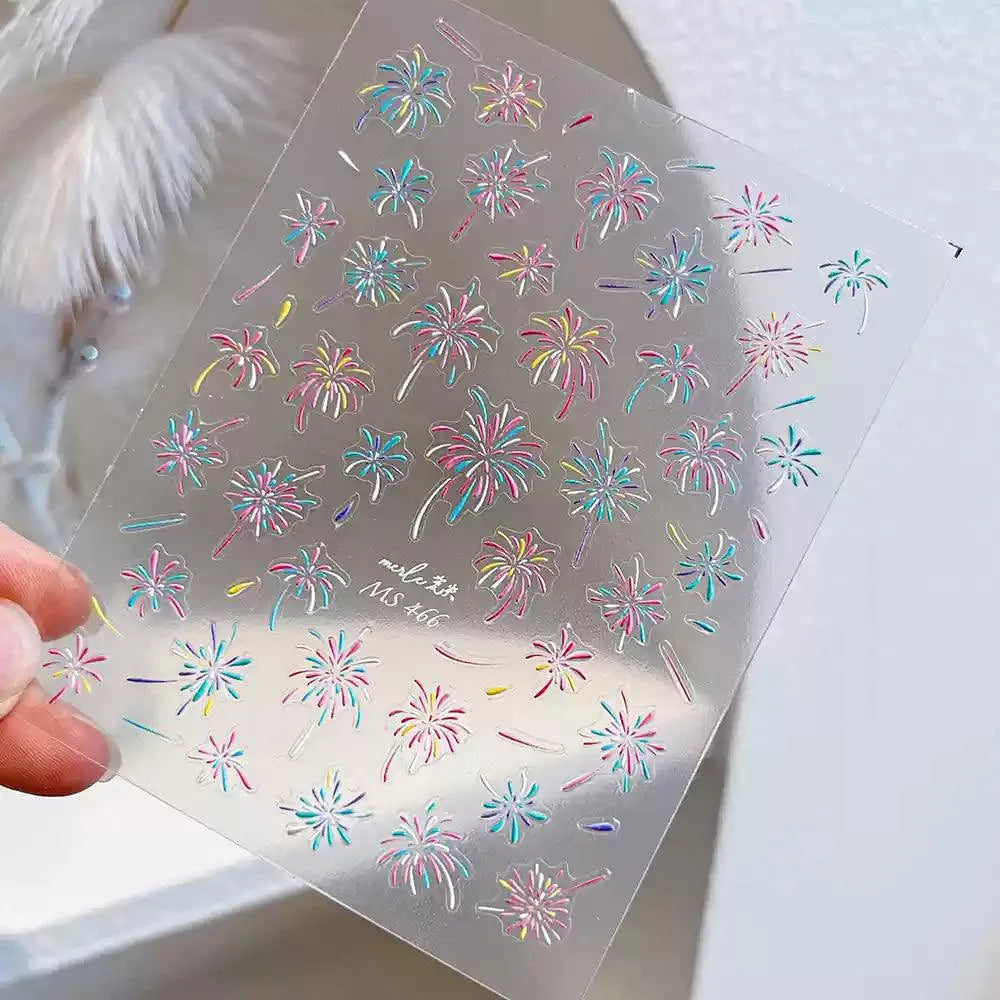Firework Nail Art Stickers Adhesive Happy New Year Fireworks Embossed Sticker Decals MS466 embossed