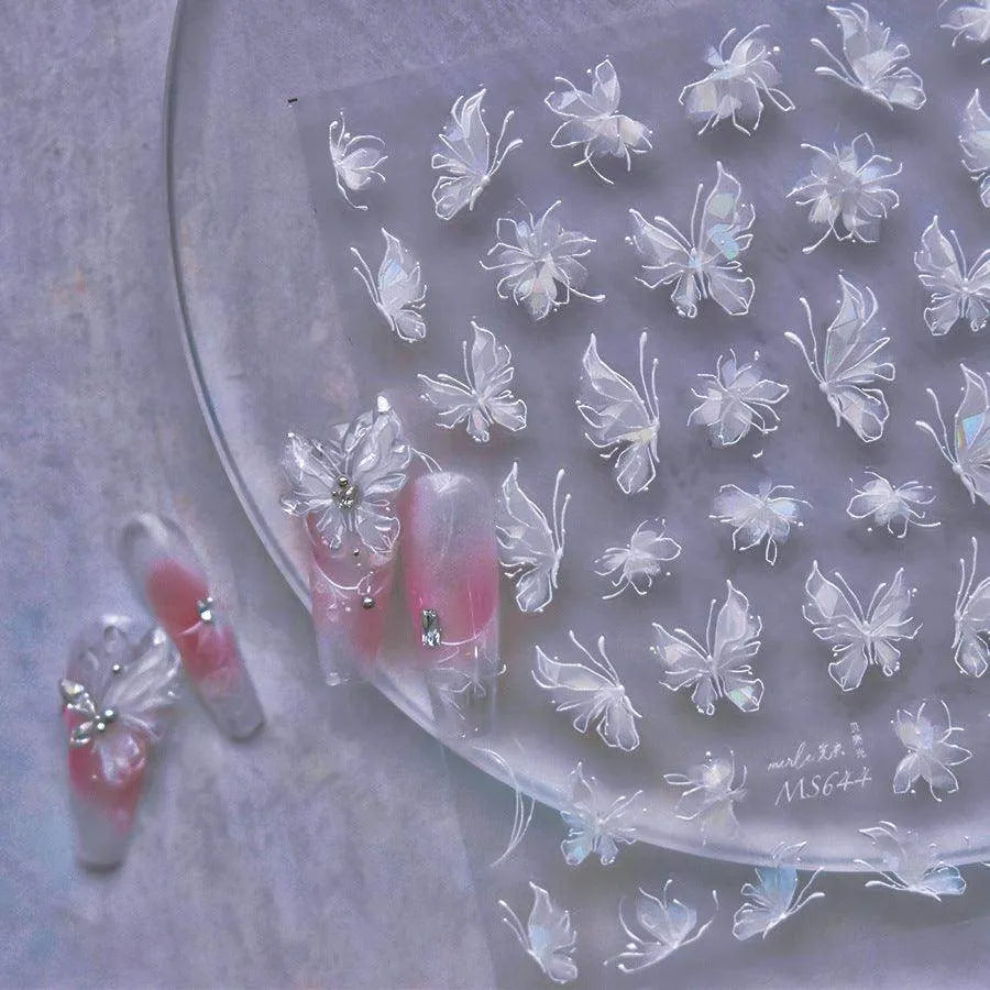 Aurora Light Butterfly Nail Art Stickers Adhesive Embossed Pink Wing Design Sticker Decals MS644 Shell Light