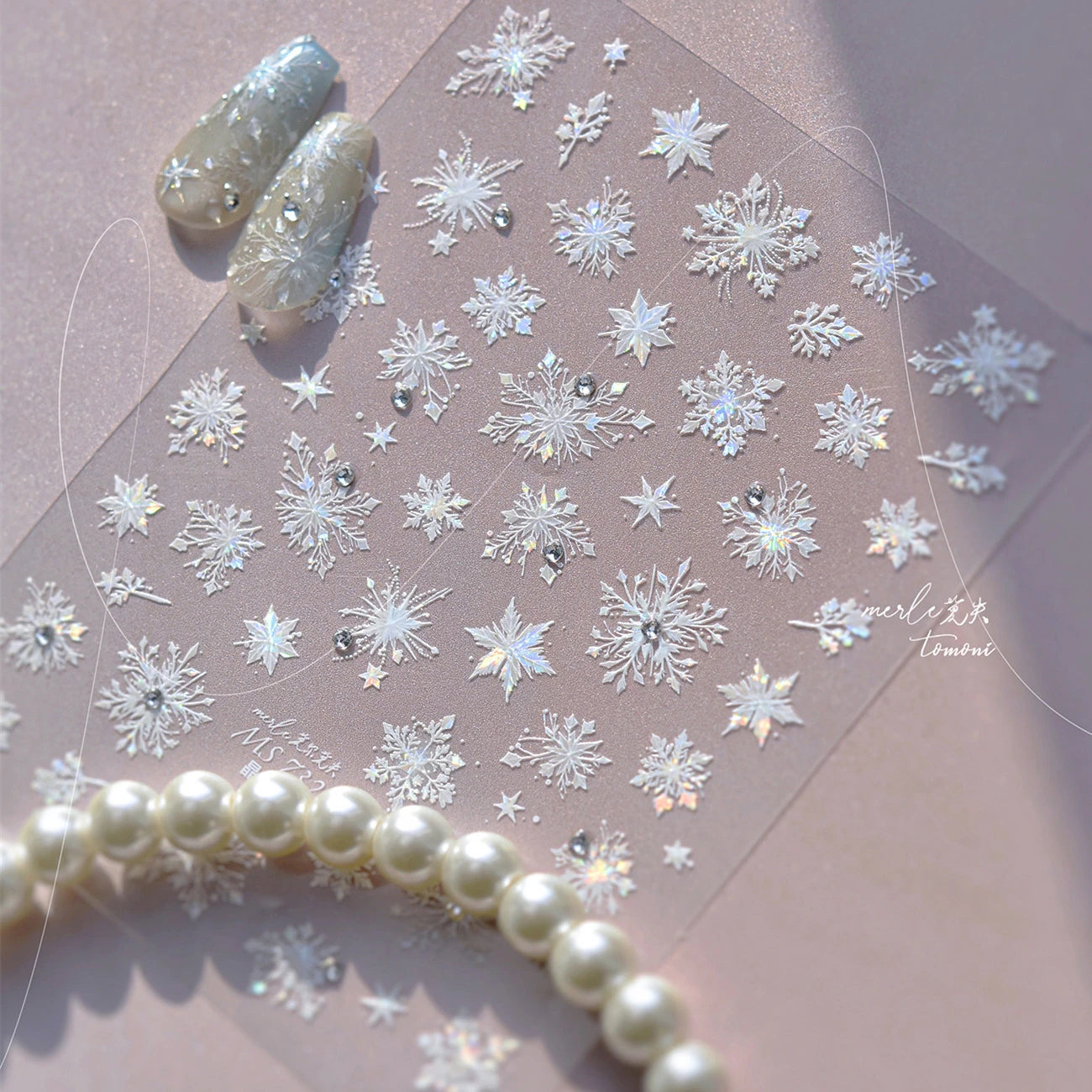 Crystal Snowflake Nail Art Stickers Adhesive Winter Xmas White Snow Embossed Sticker Decals MS732