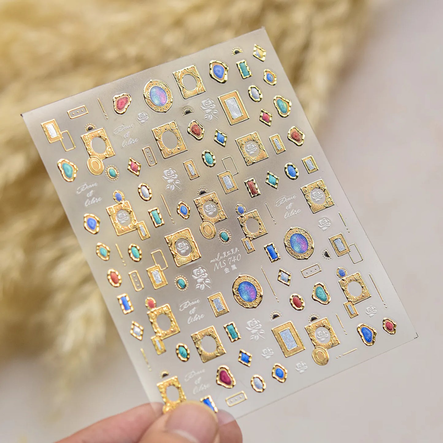 Vintage Gold Frame Gem Nail Art Stickers - Elegant 3D Luxury Decals MS740