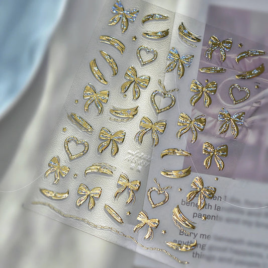 5D Gold Bow Nail Stickers | Coquette Nail Art Decals