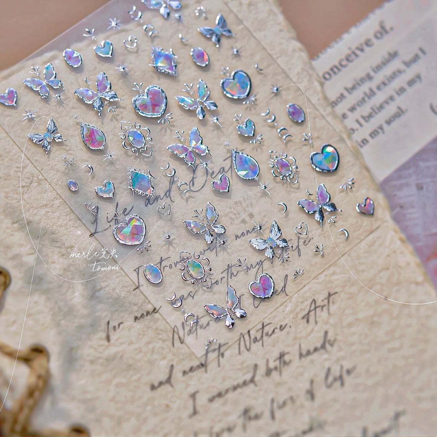 5D Aurora Gem Nail Stickers | Y2K Iridescent Crystal Chrome Nail Art Decals 835 Silver