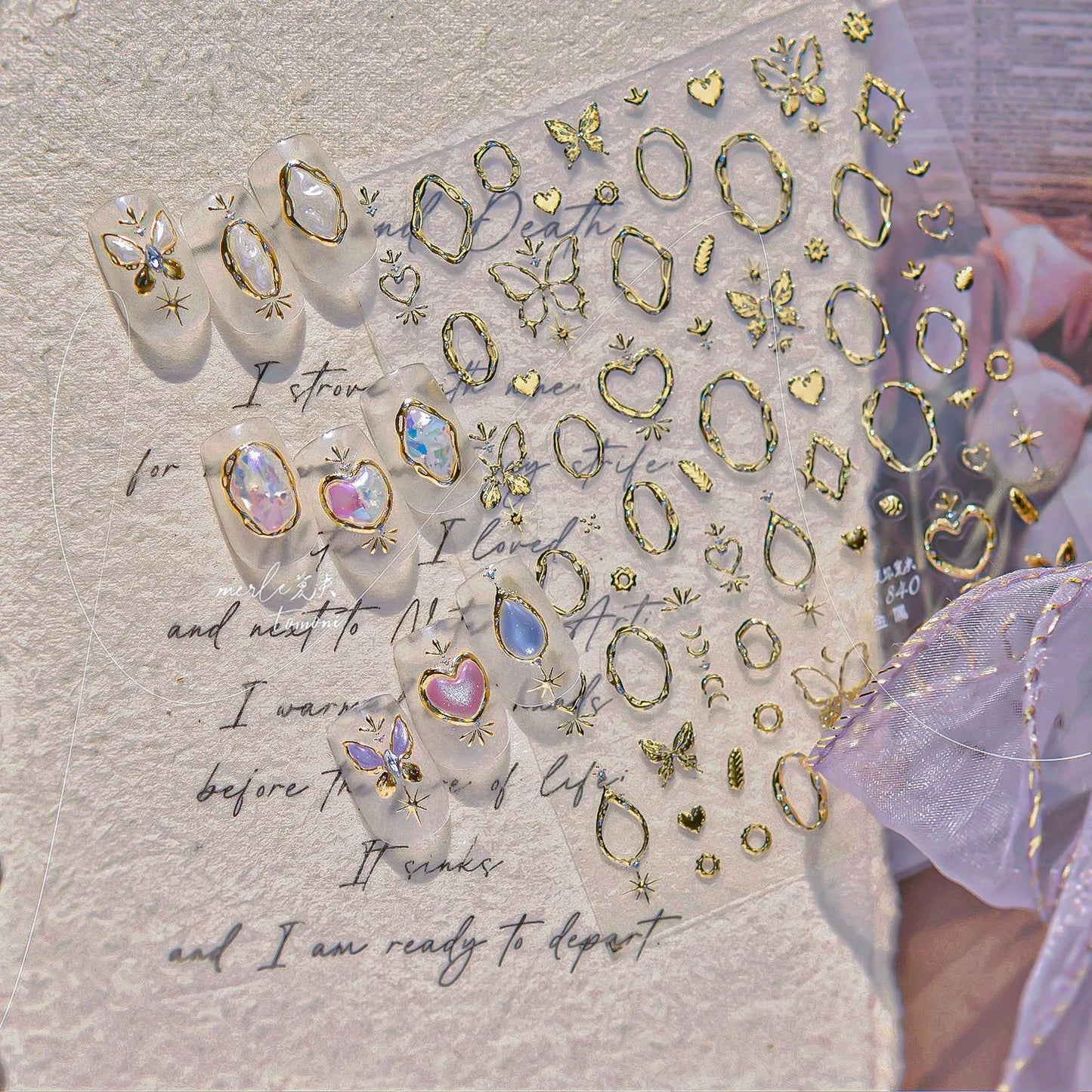 5D Aurora Gem Nail Stickers | Y2K Iridescent Crystal Chrome Nail Art Decals 840 Gold
