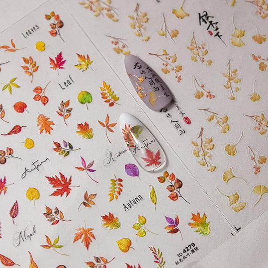 Maple Leaf Nail Art Stickers Ginkgo Leaf Adhesive Embossed Sticker Decals