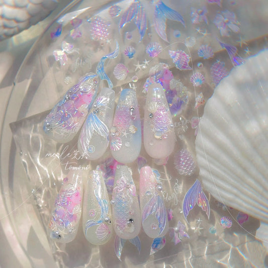 Mermaid & Beach Vibes Nail Art Stickers – Summer 5D Embossed Decals tms799