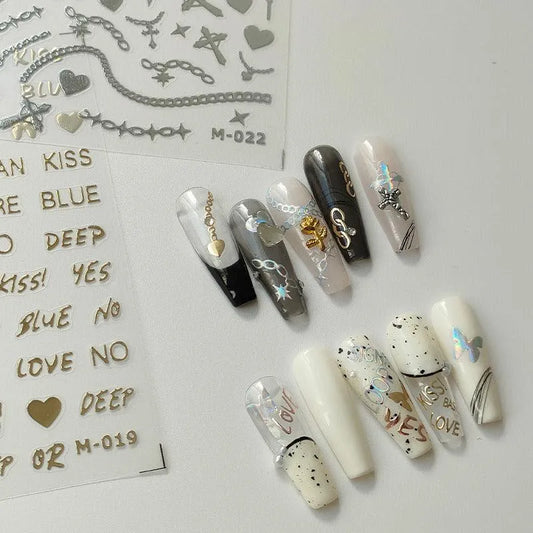 Metal Chain Nail Art Stickers Adhesive Slider Gold Silver Shackle Sticker Decals