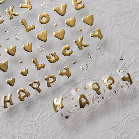 Metal Color Nail Art Stickers Gold Alphabet Adhesive Embossed Sticker Decals to4113
