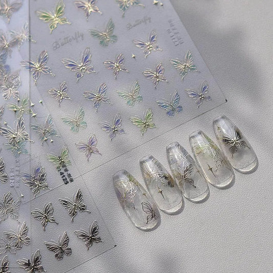 Metal Colors Butterfly Nail Art Stickers Adhesive Embossed Sticker Decals