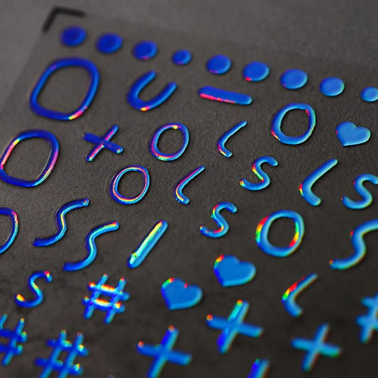 Metal Colors Nail Art Stickers Gold Silver Alphanumeric Symbol 3D Adhesive Sticker Decals M006