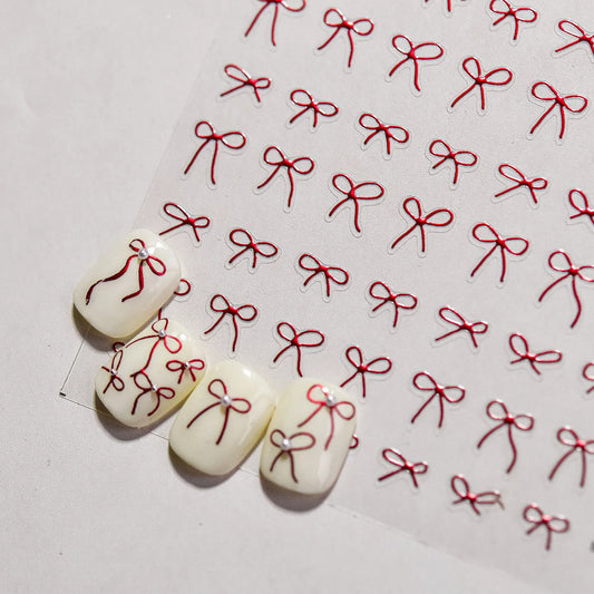 Metal Red Bow Nail Art Stickers Adhesive Embossed Bow-tie Sticker Decals