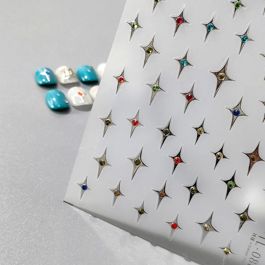 Metal Silver Nail Art Stickers Cross Stars With Rhinestone Adhesive Sticker Decals