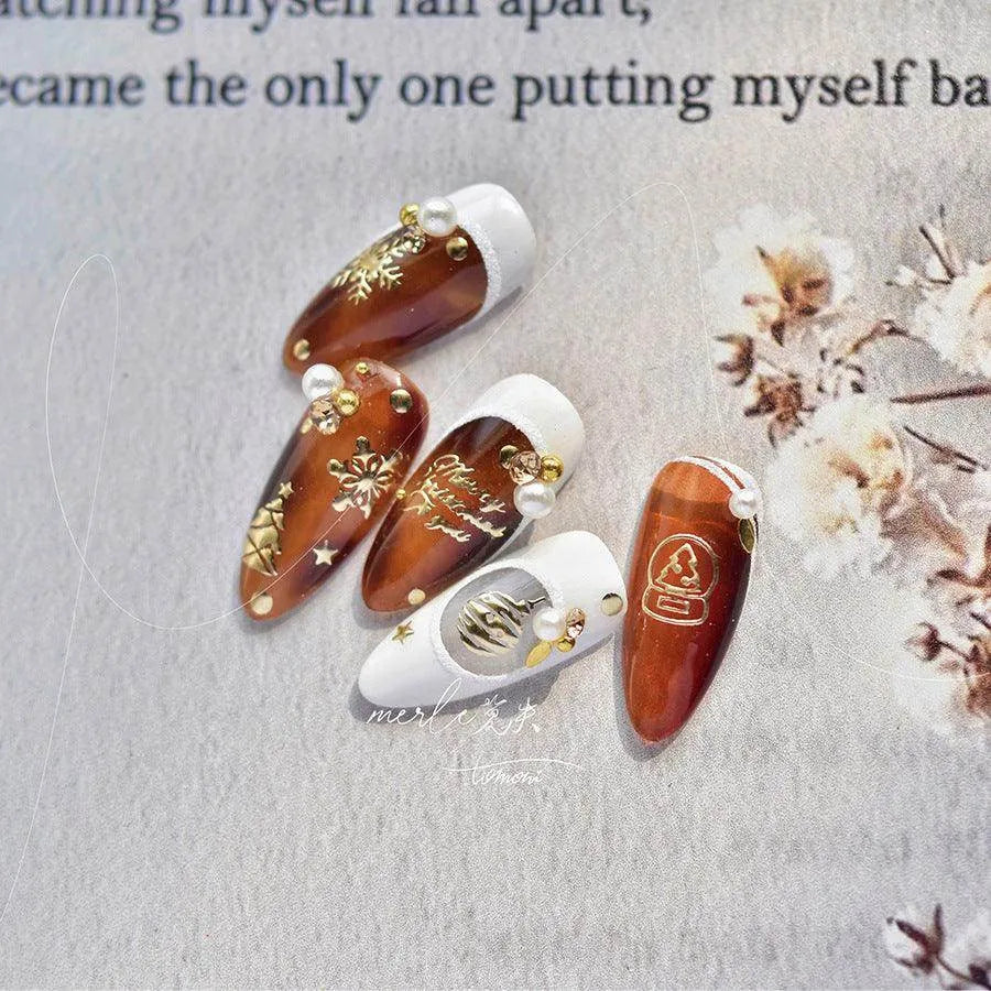 Metal Snowflake Nail Art Stickers Adhesive Embossed Laser Snowman Sticker Decals MS460