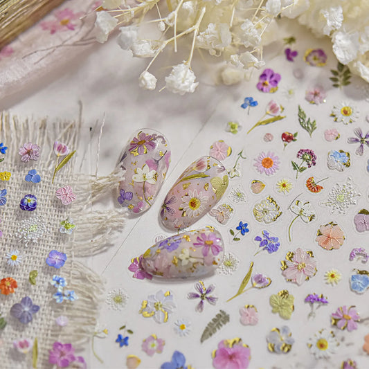 Mini Dried Flower Nail Stickers Wild Pressed Floral Sticker Decals to4026