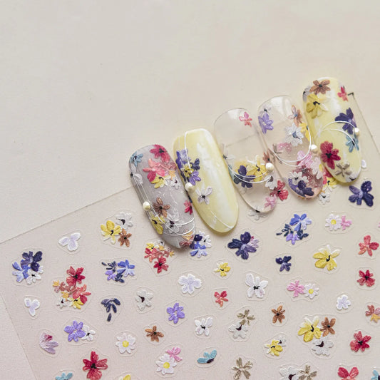 Mini Wild Flowers Nail Stickers Dried Flower Decals Ultra Thin
