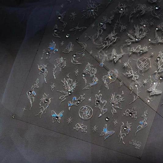 Moon Star Nail Art Stickers Adhesive Embossed Butterfly Wings Sticker Decals