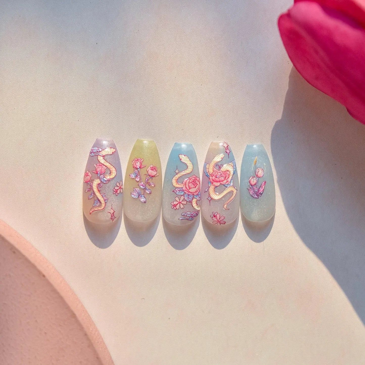 Mystic Snake & Rose Nail Stickers | Elegant Floral Serpent Nail Decals DIY to4673