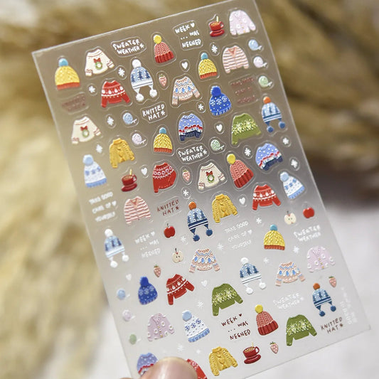 5D Cozy Sweater Nail Stickers | Embossed Knit Texture Decals 5305