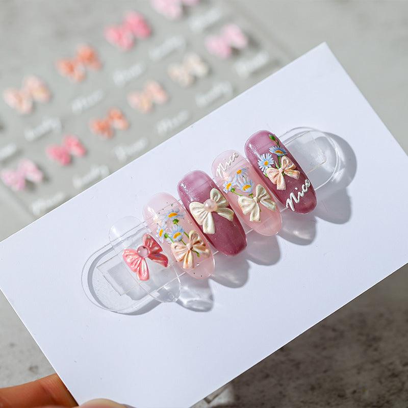 NailMAD Nail Art Stickers Adhesive Embossed Pink Bow Tie MN016F - Nail MAD