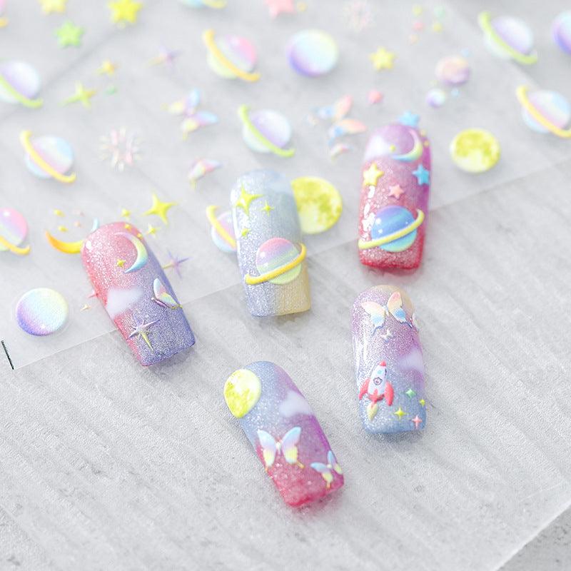 NailMAD Nail Art Stickers Adhesive Slider Crystal Planet Embossed Sticker Decals TS851 - Nail MAD