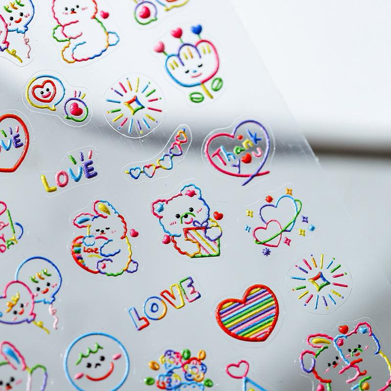 NailMAD Nail Art Stickers Adhesive Embossed Bear Rainbow Sticker Decals TS1233 - Nail MAD