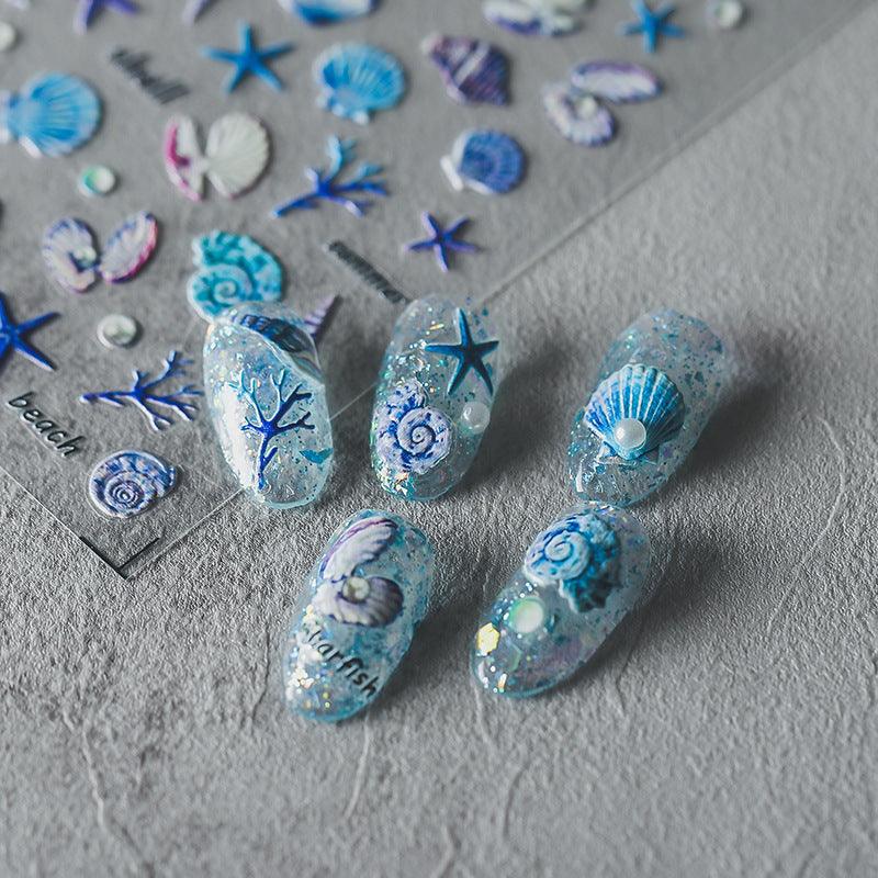 NailMAD Nail Art Stickers Adhesive Embossed Shell Starfish Sticker Decals TS752 - Nail MAD