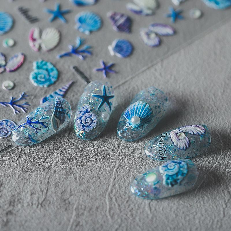 NailMAD Nail Art Stickers Adhesive Embossed Shell Starfish Sticker Decals TS752 - Nail MAD
