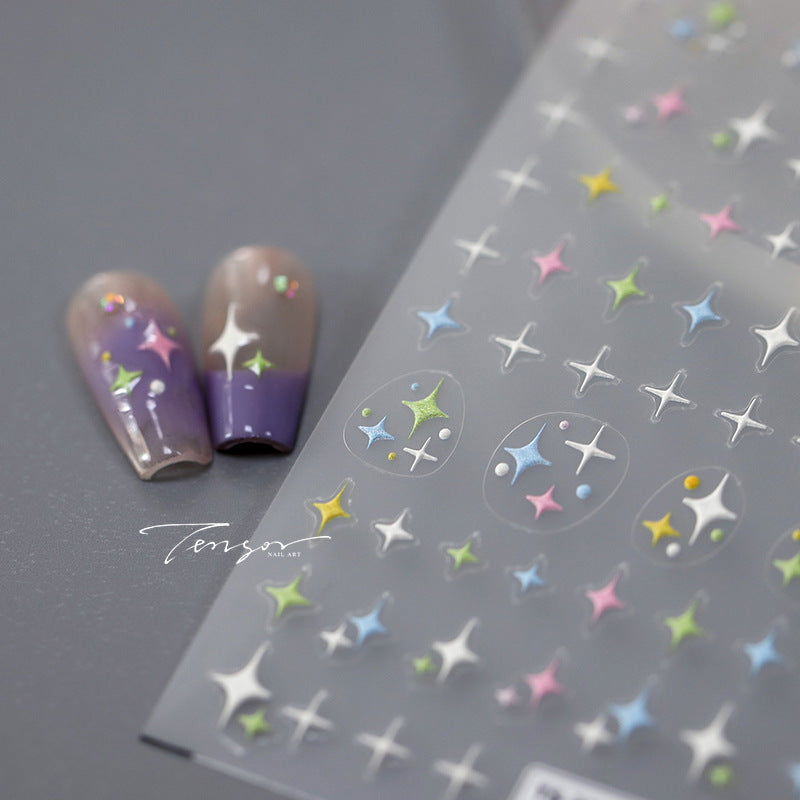 NailMAD Nail Art Stickers Adhesive s Embossed Colorful Stars TS3310 - Nail MAD