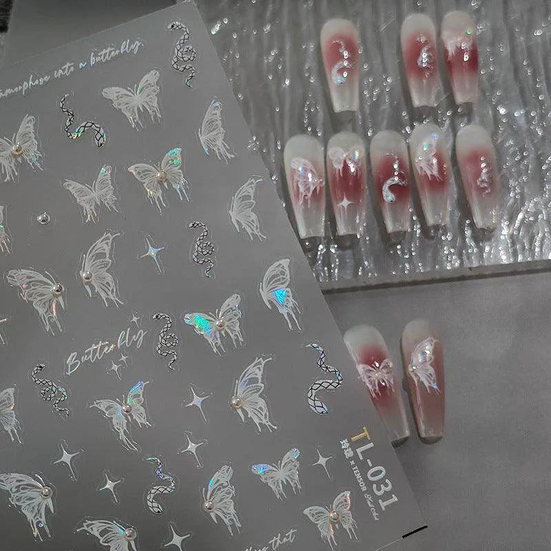 Nail Art Stickers Adhesive Embossed Shell Color Butterfly Wings Sticker Decals TL031