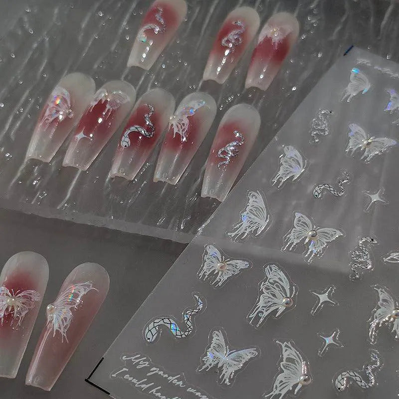 Nail Art Stickers Adhesive Embossed Shell Color Butterfly Wings Sticker Decals TL031