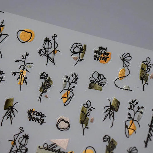 Nail Art Stickers Adhesive Slider Abstract Flower Leaf Branch Sticker Decals TS3204