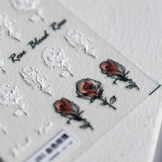 Nail Art Stickers Adhesive Slider Butterfly Rose Embossed Sticker Decals TS291