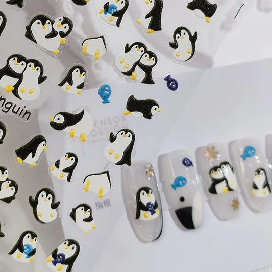 Nail Art Stickers Adhesive Slider Cute Penguin Sticker Decals TS1859
