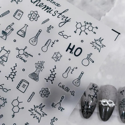 Nail Art Stickers Adhesive Slider Embossed Chemistry Symbol Sticker Decals KX294