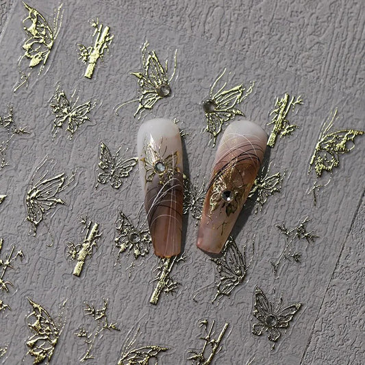 Nail Art Stickers Adhesive Slider Embossed Vintage Butterfly with Beads Sticker Decals TL113