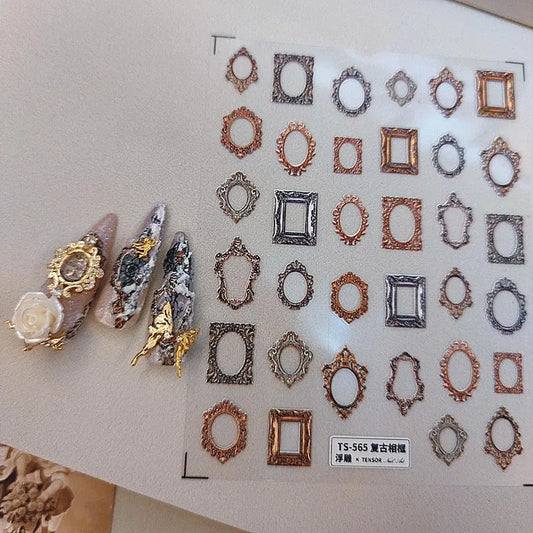 Nail Art Stickers Adhesive Slider Vintage Oil Painting Photo Frame Sticker Decals