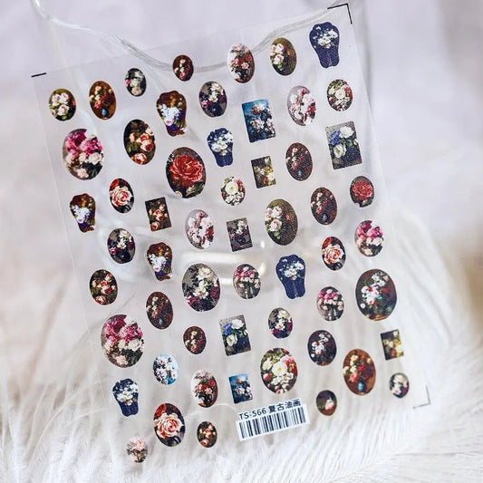 Nail Art Stickers Adhesive Slider Vintage Oil Painting Photo Frame Sticker Decals