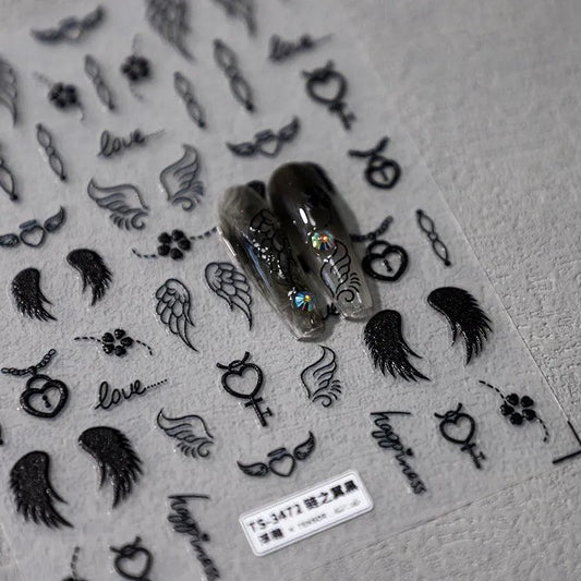 Nail Art Stickers Adhesive Slider White Wings Sticker Decals M208