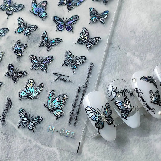 Nail Art Stickers Adhesive Sliders Embossed Butterfly Sticker Decals M051