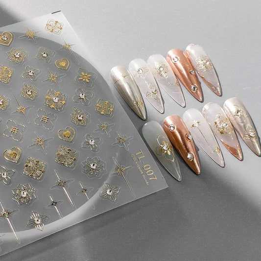 Nail Art Stickers Adhesive Sliders Gold Sticker Decals TL007