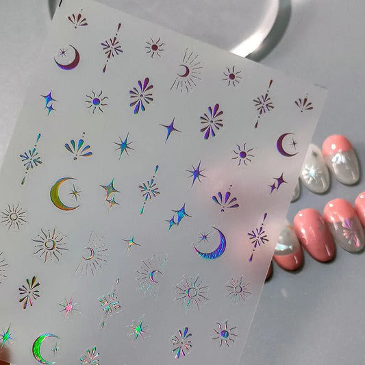 Nail Art Stickers Adhesive Sliders Laser Moon Lace Sticker Decals M158