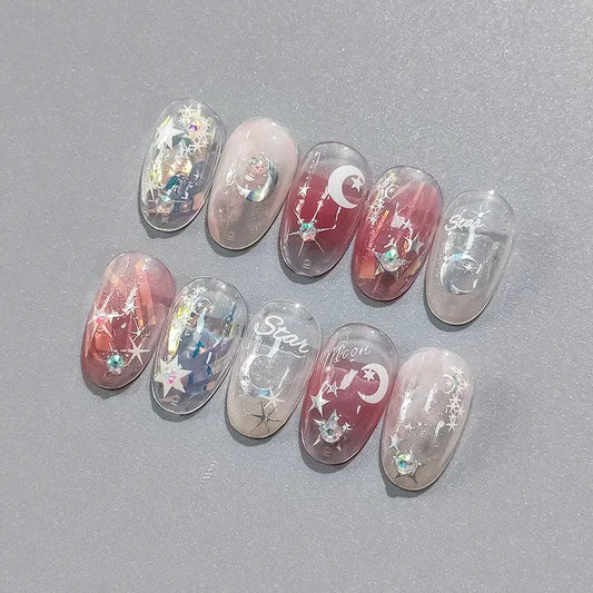 Nail Art Stickers Adhesive Sliders Moon Stars With Rhinestone Sticker Decals TL054