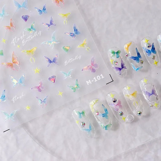 Nail Art Stickers Adhesive Sliders Shiny Butterfly Embossed Sticker Decals