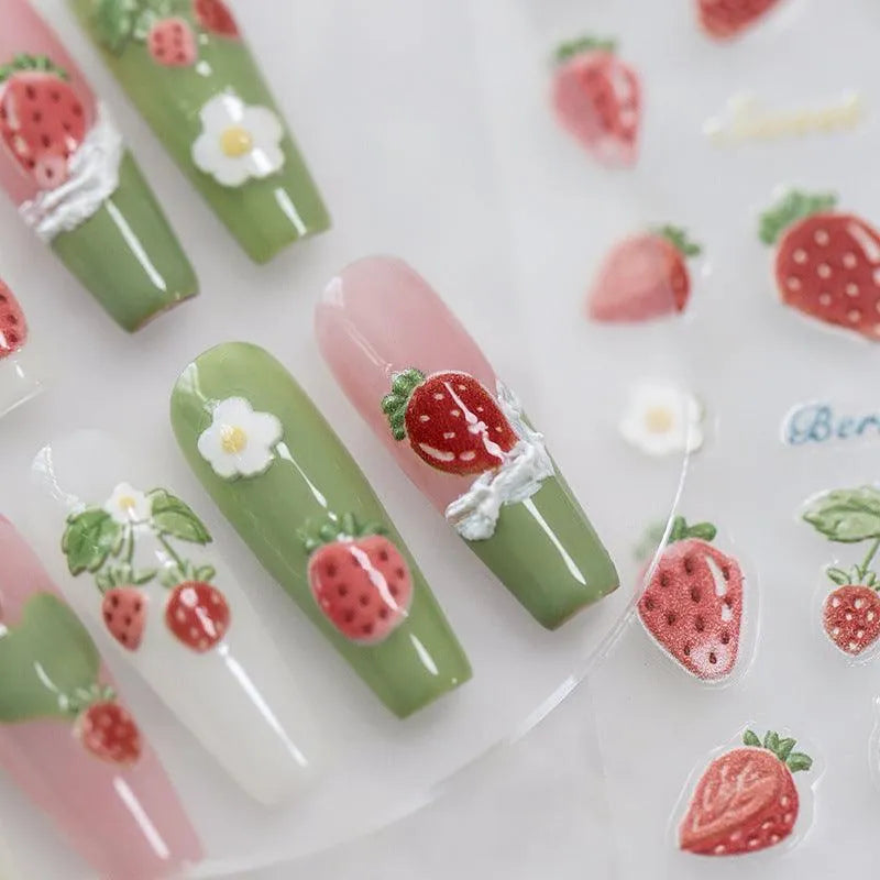 Nail Art Stickers Adhesive Sliders Strawberry Sticker Decals TS2935
