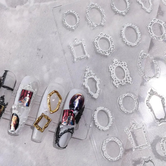 Nail Art Stickers Adhesive Sliders Vintage Photo Frames Embossed Sticker Decals