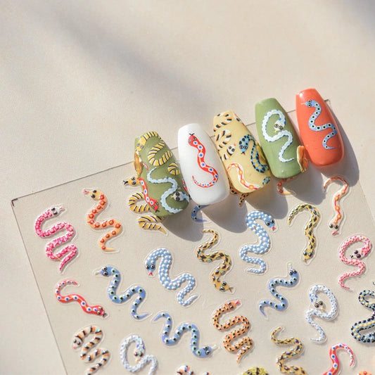 Nail Art Stickers Colorful Snake Adhesive Embossed Sticker Decals to4637