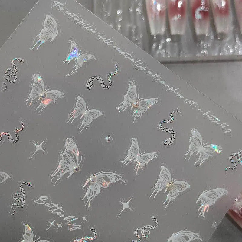 Nail Art Stickers Adhesive Embossed Shell Color Butterfly Wings Sticker Decals TL031