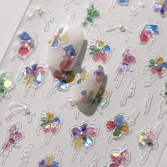Nail Art Stickers Watercolor Flower Adhesive Slider Shiny Clover Sticker Decals TL152