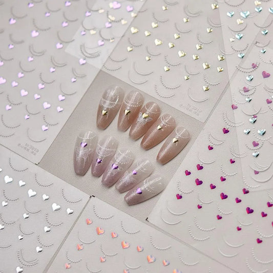 Necklace Design Nail Art Stickers Adhesive Embossed Rhinestone Heart Shape Pendant Sticker Decals to3919